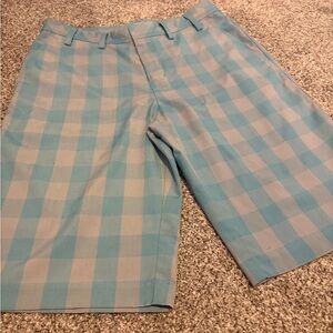 adidas Light Blue and Gray Plaid Flat Front Men's Shorts